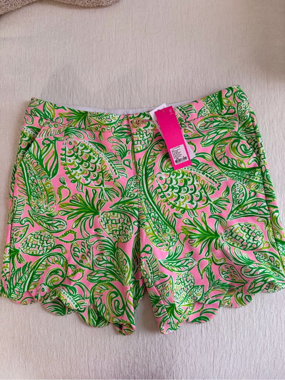 Lilly Pulitzer Pink & Green Tropical Scallop Hem Knit Shorts